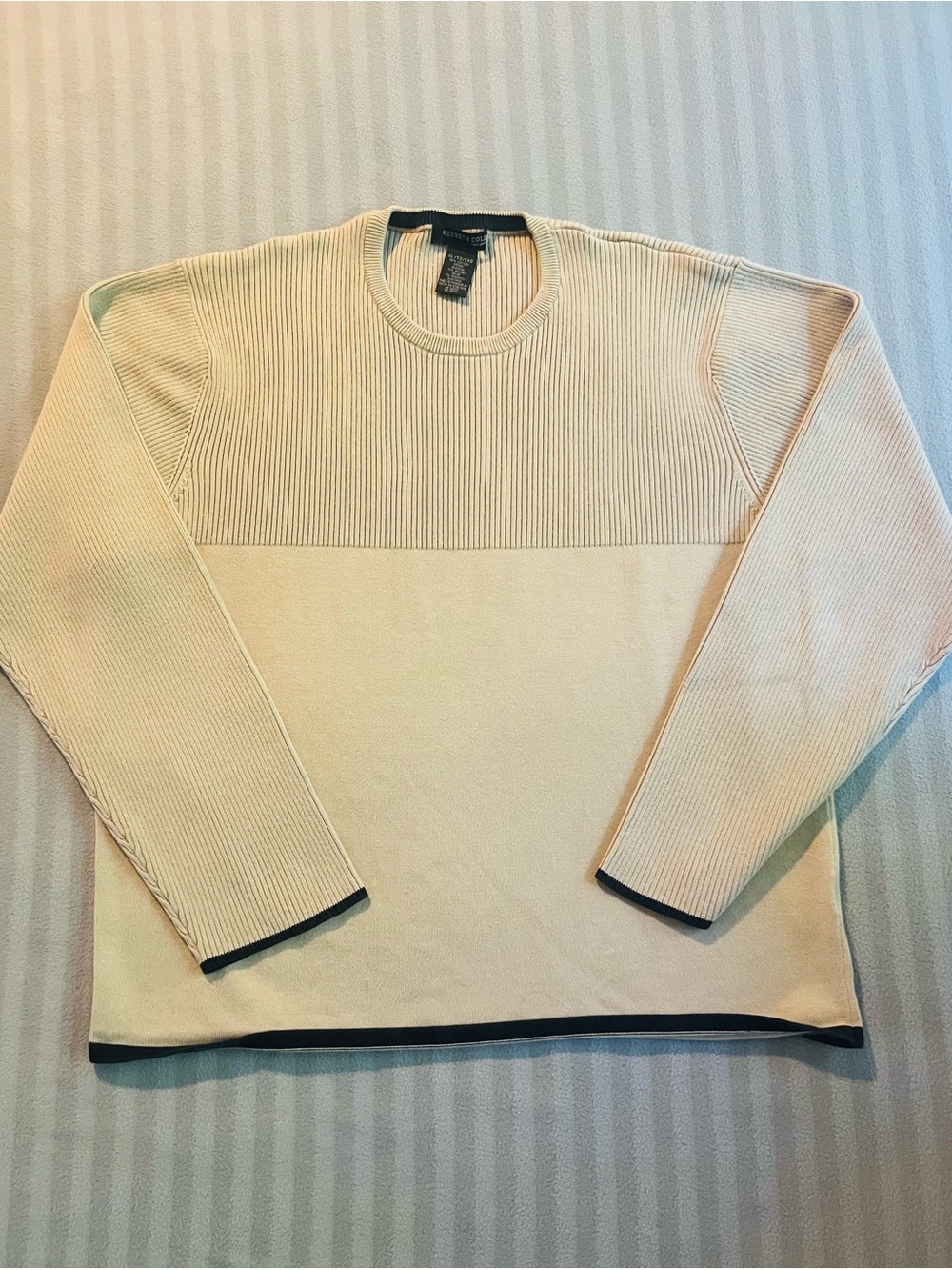 Kenneth Cole Cream Crewneck Sweater with Contrast Trim